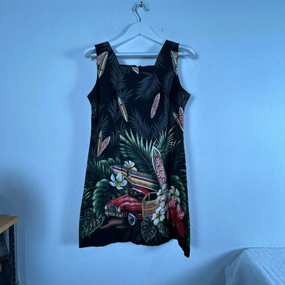 Shannon Marie Hawaii Women's Leafy Print Square Neck Mini Dress Black Large - Picture 1 of 8